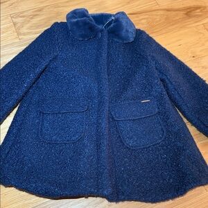 Tahari Textured Pea Coat with Faux Fur Collar